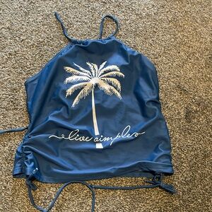 Simple Blue and White Swim Coverup with Palm Tree Design